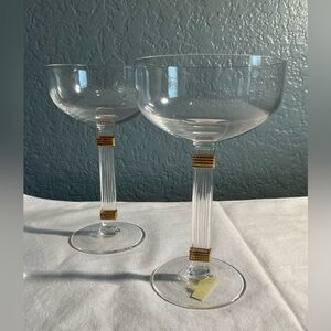 Christian Dior Champagne Coupe Glasses. Gaudron Gold. Set of 2. NWT Mint. Estate